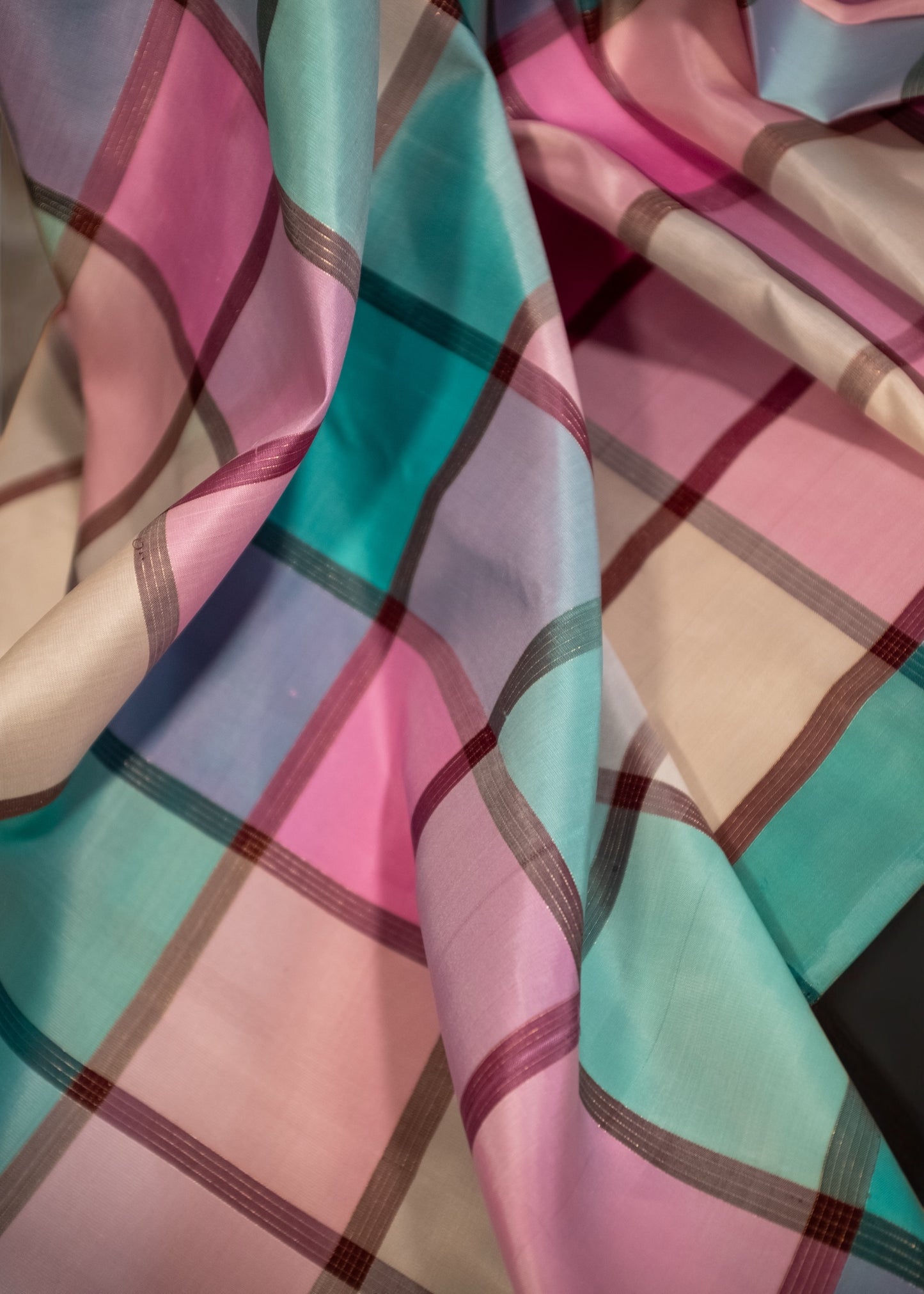 Pastel Checkered Pure Kanchivaram silk saree