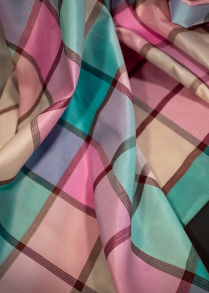 Pastel Checkered Pure Kanchivaram silk saree