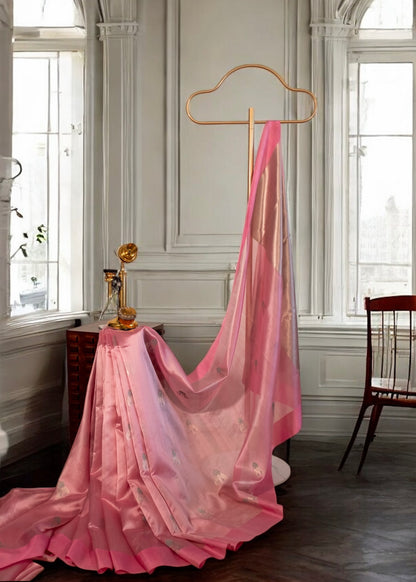 Baby Pink Pure Chanderi Handloom Soft Silk