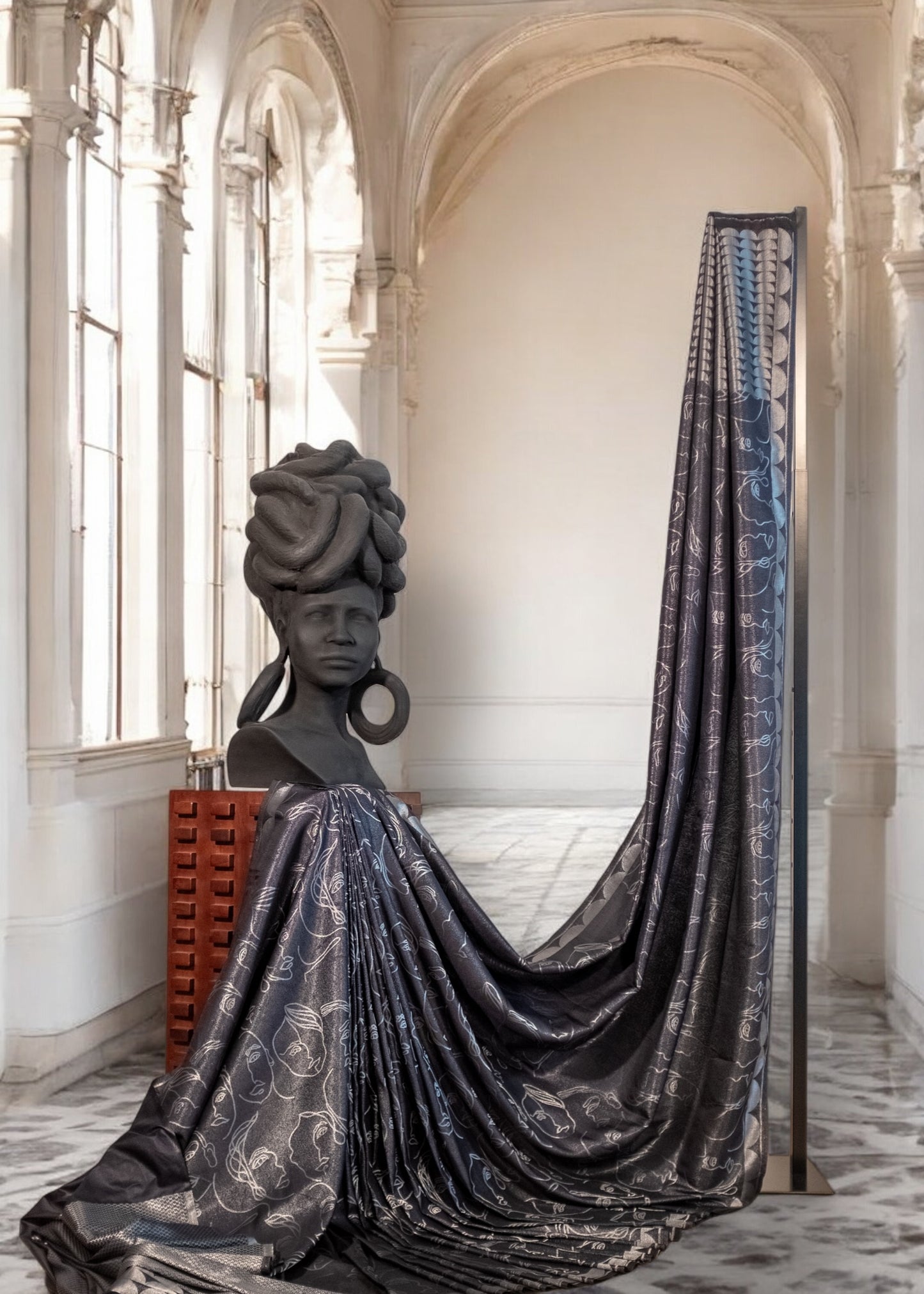 Unique Face Motif Semi Soft Saree