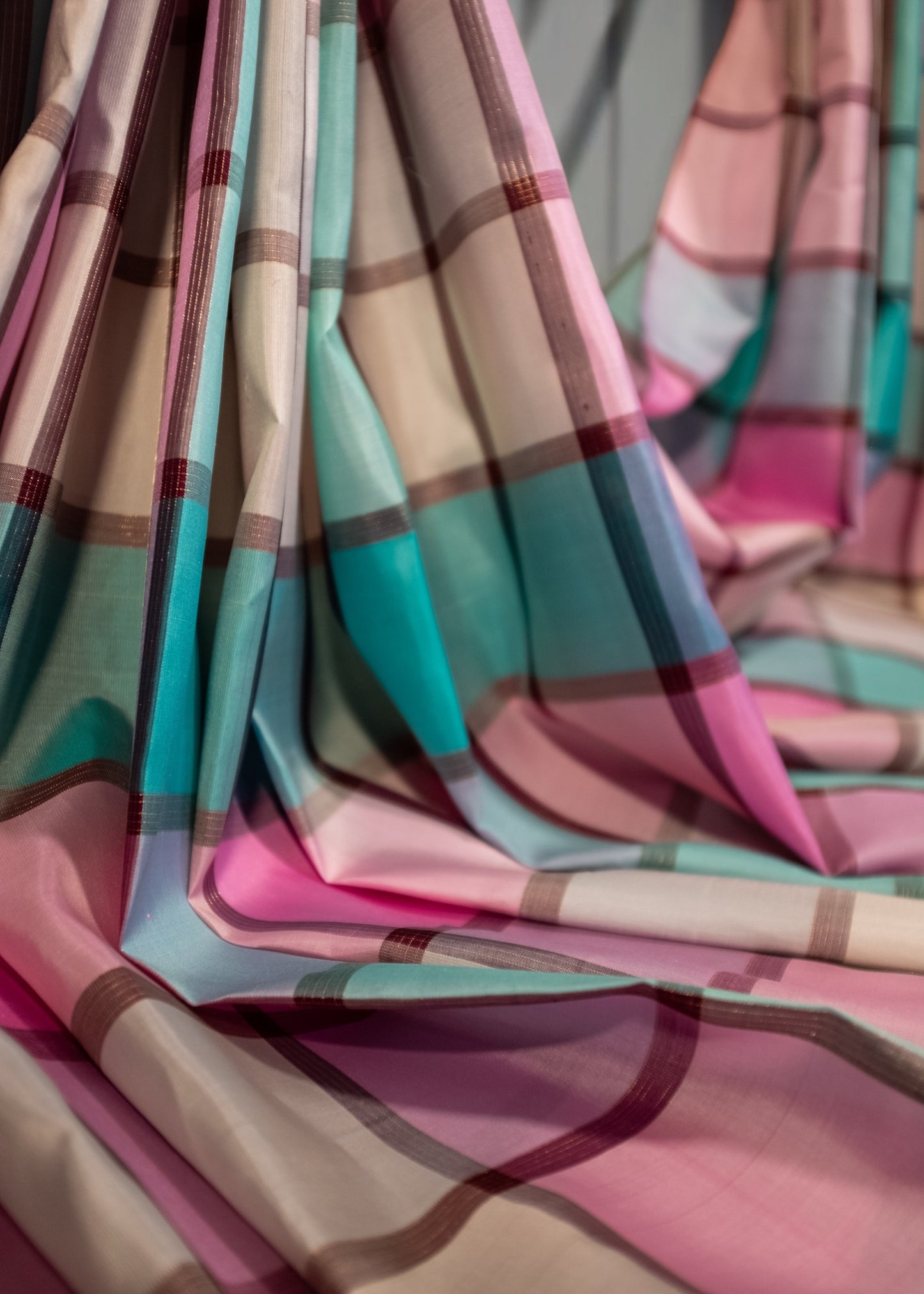 Pastel Checkered Pure Kanchivaram silk saree