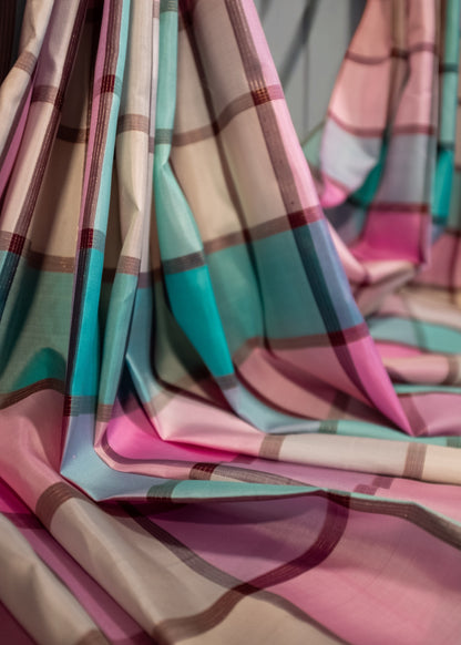 Pastel Checkered Pure Kanchivaram silk saree