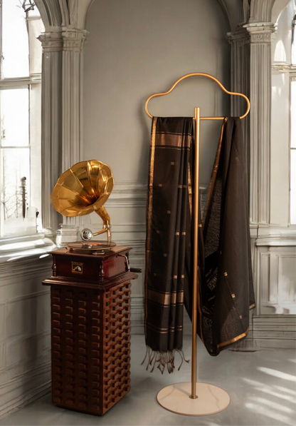 Black with Gold Motifs Maheshwari Silk Cotton Saree