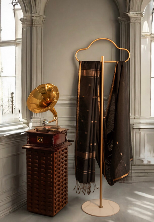 Black with Gold Motifs Maheshwari Silk Cotton Saree