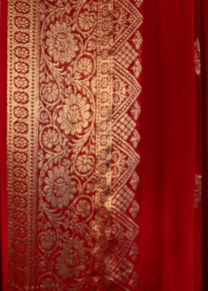 Red Banarasi Viscose Crepe Silk Saree