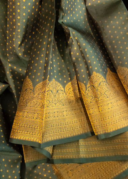 Olive green pure Kanchivaram Silk Saree