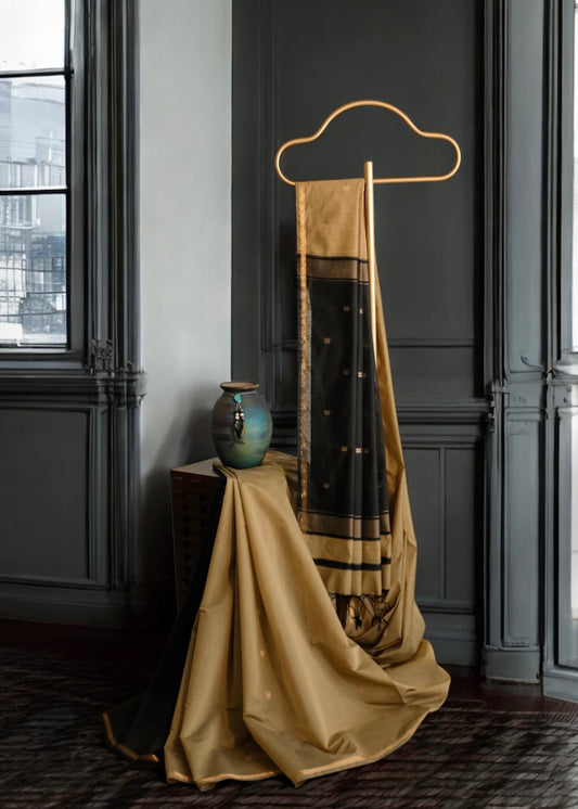 Black-Brown Maheshwari Silk Cotton Saree