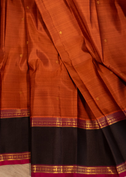 Pure Handloom Kanchivaram Silk Saree - Rust and Black