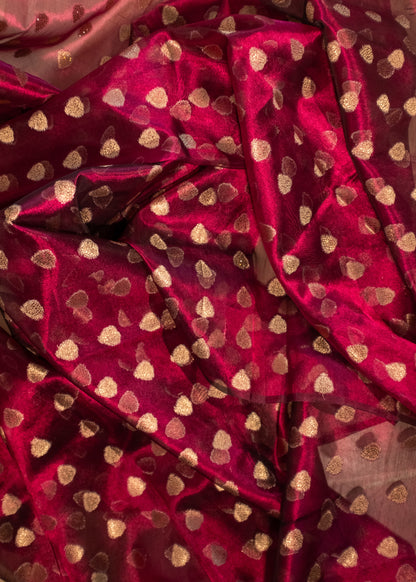 Maroon Glass Tissue Saree with Stone Embellishments