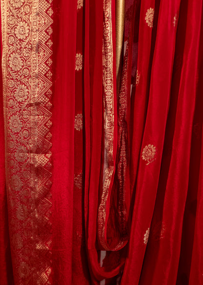 Red Banarasi Viscose Crepe Silk Saree
