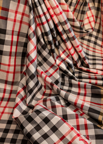 Black/Red/White Statement Checkered Pure Kanchivaram silk saree