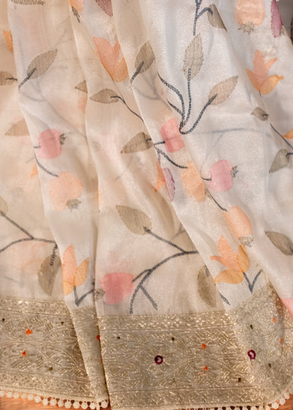 White Embroidered Tissue Organza Saree