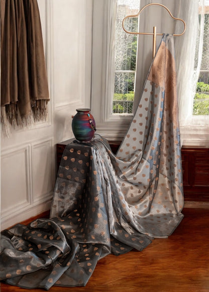 Grey and Gold Glass Tissue Saree