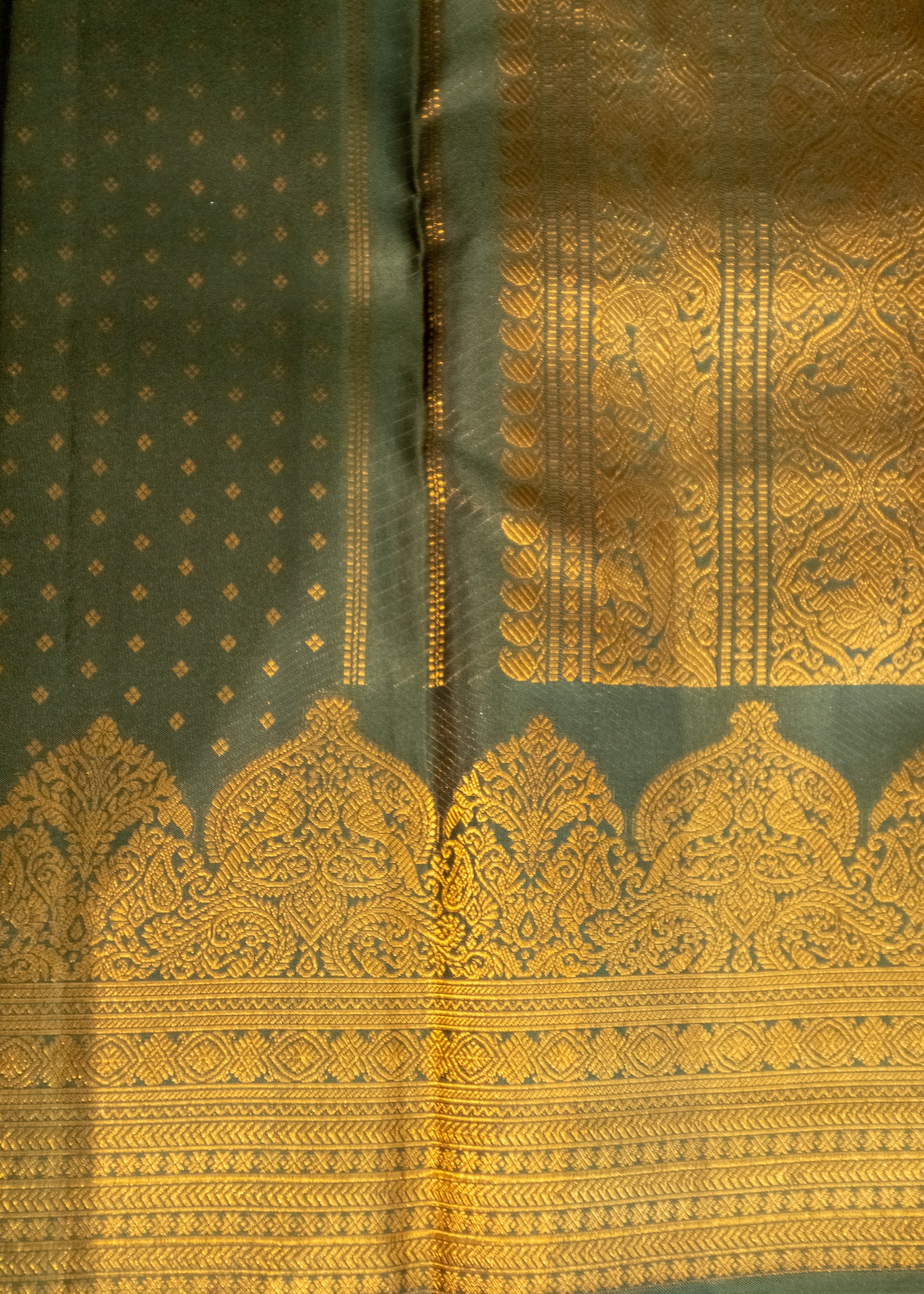 Olive green pure Kanchivaram Silk Saree