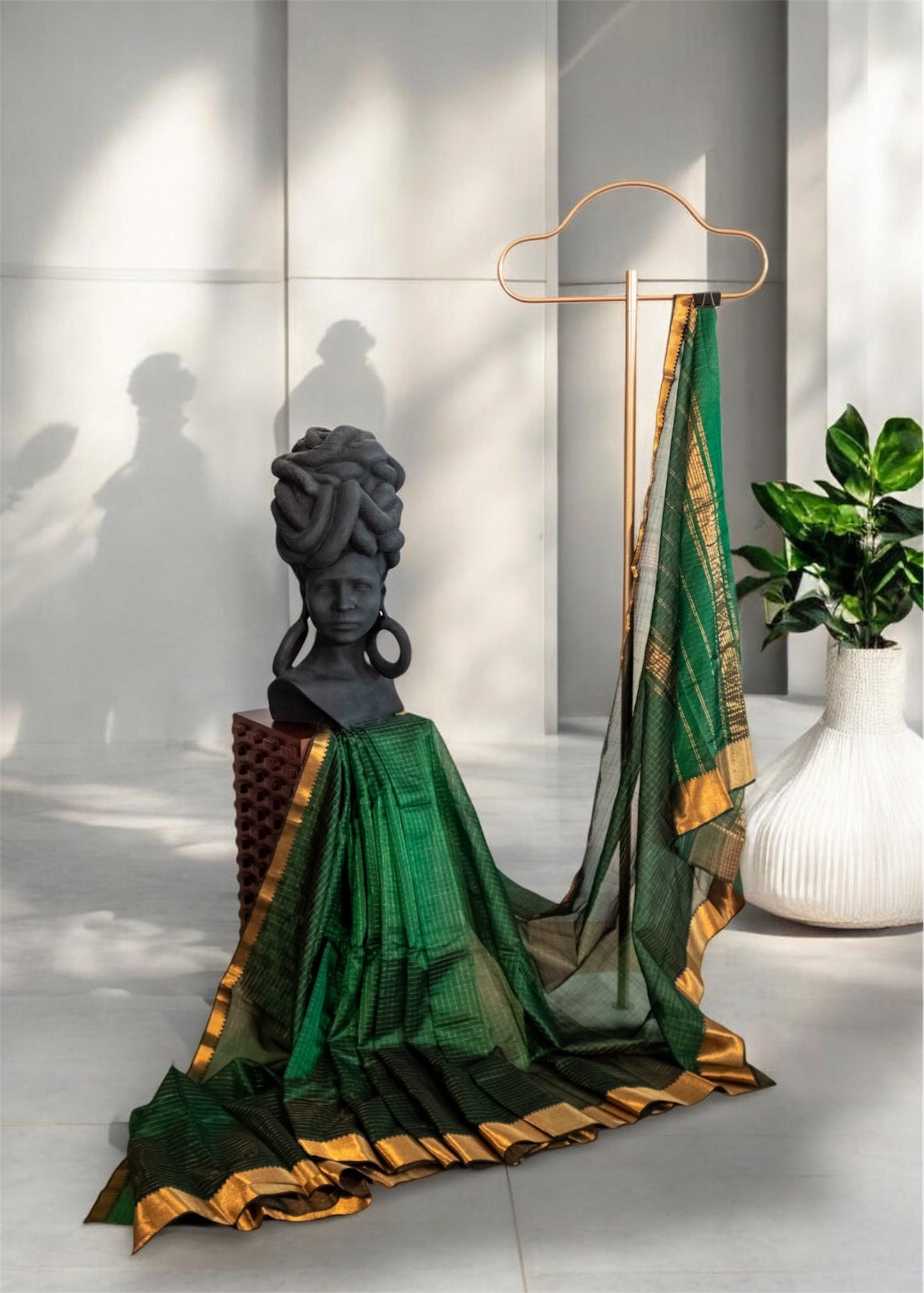 Bottle green Mangalagiri Silk Cotton Saree