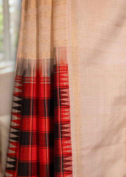 Black and Red Checkered Pure Kanchivaram silk saree