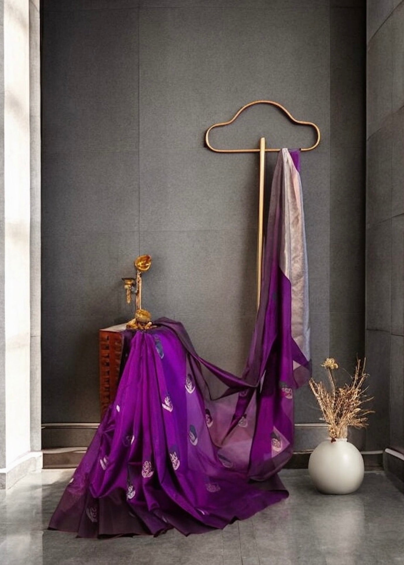 Aubergine Pure Chanderi Handloom Soft Silk