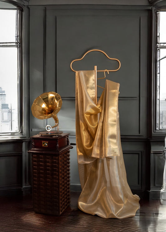 Off White with Gold Banarasi Tissue Soft Silk Saree