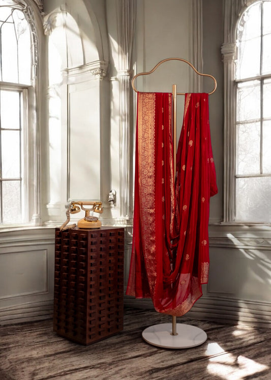 Red Banarasi Viscose Crepe Silk Saree