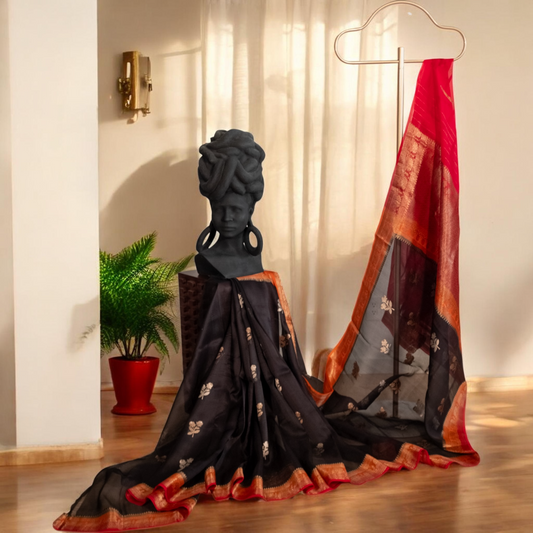 Banarasi Handwoven Organza Silk Saree in black